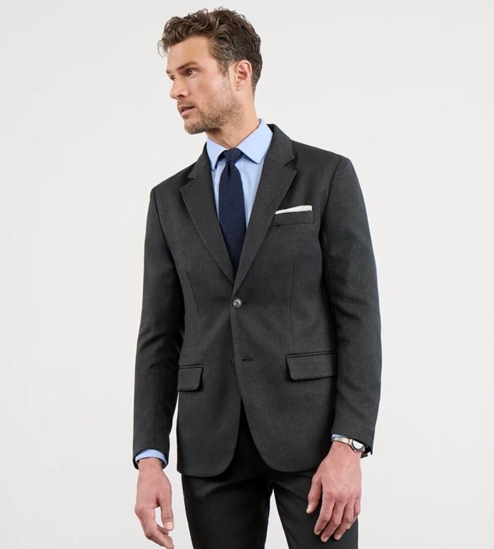 Bluffworks Gramercy Slim Fit blazer 44R grey two button $349 travel performance